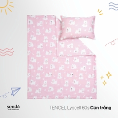 Bộ chăn gối cho bé đi học Lụa Tencel họa tiết - Cún trắng