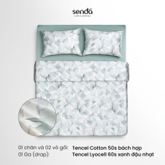 Bộ chăn ga gối 4 món (chăn chần bông) Tencel Cotton họa tiết - Bách hợp