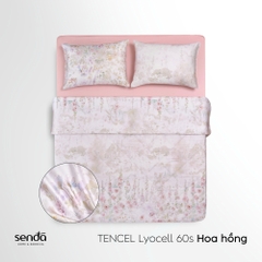 Bộ chăn ga gối 4 món (chăn chần bông) Lụa Tencel 60S họa tiết - Hoa Hồng