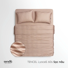 Bộ chăn ga gối 4 món Lụa Tencel họa tiết kẻ sọc - Sọc nâu