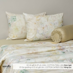 Bộ chăn ga gối 5 món Cotton 40S họa tiết - Hoa ngà