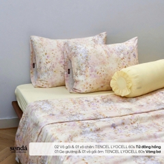 Bộ chăn ga gối 5 món Lụa Tencel 60S họa tiết - Tử đằng hồng