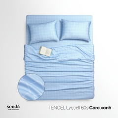 Bộ chăn ga gối 4 món Lụa Tencel họa tiết kẻ sọc - Caro xanh