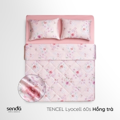 Vỏ chăn chần bông Lụa Tencel 60S họa tiết - Hồng trà