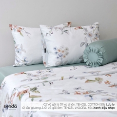 Bộ chăn ga gối 5 món Tencel Cotton họa tiết - Lưu ly