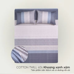 Bộ ga gối 3 món Cotton Twill họa tiết kẻ sọc - Khoang xanh xám