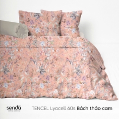 Bộ chăn ga gối 5 món Lụa Tencel 60S họa tiết - Bách thảo cam