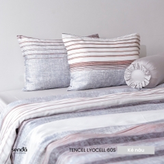Bộ chăn ga gối 5 món Lụa Tencel 60S họa tiết - Kẻ nâu