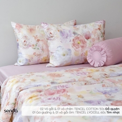 Bộ chăn ga gối 5 món Tencel Cotton họa tiết - Đỗ quyên
