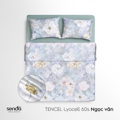 Bộ chăn ga gối 4 món (chăn chần bông) Lụa Tencel 60S họa tiết - Ngọc vân