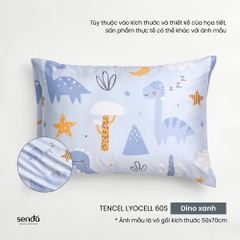 Vỏ gối nằm cho bé đi học Lụa Tencel họa tiết - Dino xanh