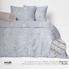 Bộ chăn ga gối 5 món Lụa Tencel 60S họa tiết - Daisy Xám