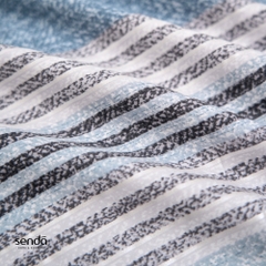 Bộ chăn ga gối 4 món Cotton Twill họa tiết kẻ sọc - Kẻ xanh xám