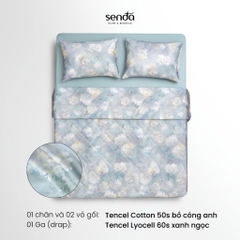 Bộ chăn ga gối 4 món (chăn chần bông) Tencel Cotton họa tiết - Bồ công anh