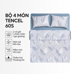 Bộ chăn ga gối 4 món (chăn chần bông) Lụa Tencel 60S họa tiết - Dương xỉ