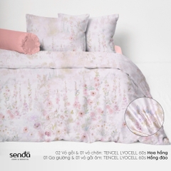 Bộ chăn ga gối 5 món Lụa Tencel 60S họa tiết - Hoa Hồng