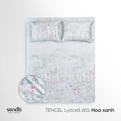 Bộ ga gối 3 món Lụa Tencel 60S họa tiết - Hoa Xanh