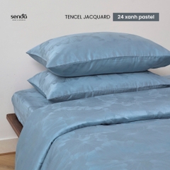 Bộ chăn ga gối 4 món Lụa Tencel Jacquard vân gấm - 24 Xanh pastel