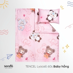 Bộ chăn gối cho bé đi học Lụa Tencel họa tiết - Baby hồng