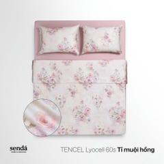 Bộ chăn ga gối 4 món (chăn chần bông) Lụa Tencel 60S họa tiết - Tỉ muội hồng