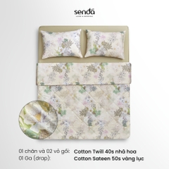 Bộ chăn ga gối 4 món (chăn chần bông) Cotton 40S họa tiết - Nhã hoa