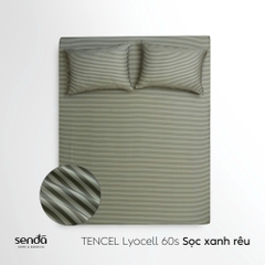 Bộ ga gối 3 món Lụa Tencel  họa tiết kẻ sọc - Sọc xanh rêu