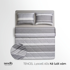 Vỏ chăn chần bông Lụa Tencel 60S họa tiết - Kẻ lưới xám