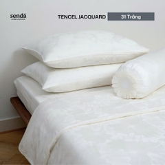 Bộ chăn ga gối 5 món Lụa Tencel Jacquard vân gấm - 31 Trắng