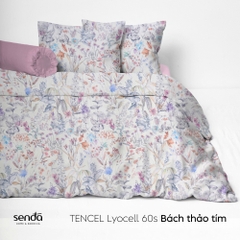 Bộ chăn ga gối 5 món Lụa Tencel 60S họa tiết - Bách thảo tím