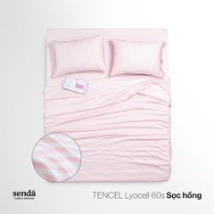 Bộ chăn ga gối 4 món Lụa Tencel họa tiết kẻ sọc - Sọc hồng