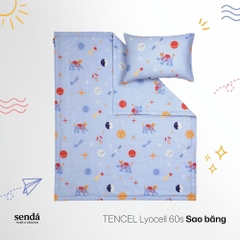 Bộ chăn gối cho bé đi học Lụa Tencel họa tiết - Sao băng