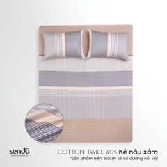 Bộ ga gối 3 món Cotton Twill họa tiết kẻ sọc - Kẻ nâu xám