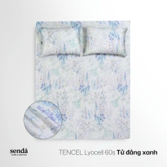 Bộ ga gối 3 món Lụa Tencel 60S họa tiết - Tử đằng xanh