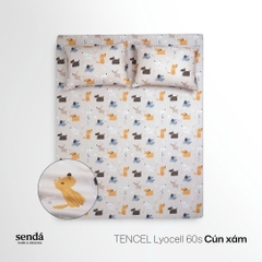 Bộ ga gối 3 món cho bé Lụa Tencel họa tiết - Cún xám