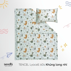 Bộ chăn gối cho bé đi học Lụa Tencel họa tiết - Khủng long nhí
