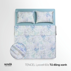 Bộ chăn ga gối 4 món (chăn chần bông) Lụa Tencel 60S họa tiết - Tử đằng xanh
