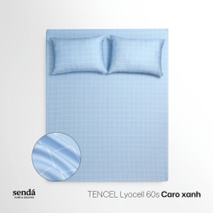 Bộ ga gối 3 món Lụa Tencel  họa tiết kẻ sọc - Caro xanh