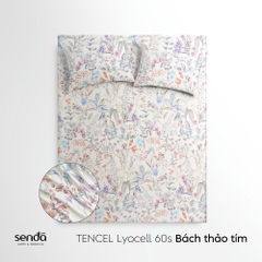 Bộ ga gối 3 món Lụa Tencel 60S họa tiết - Bách thảo tím