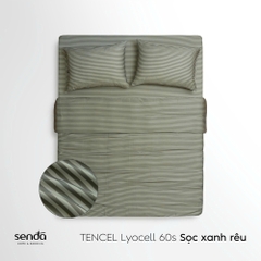 Bộ chăn ga gối 4 món Lụa Tencel họa tiết kẻ sọc - Sọc xanh rêu