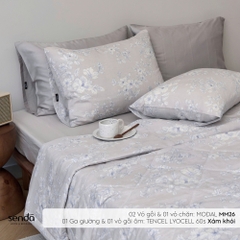 Bộ chăn ga gối 4 món (chăn chần bông) Micro Modal họa tiết - MM26