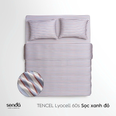 Bộ chăn ga gối 4 món Lụa Tencel họa tiết kẻ sọc - Sọc xanh đỏ