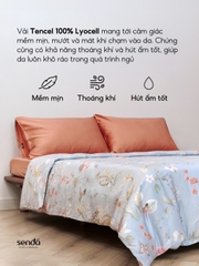 Bộ chăn ga gối 5 món Lụa Tencel 60S họa tiết - Daisy Xám