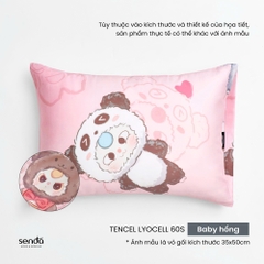Vỏ gối nằm cho bé đi học Lụa Tencel họa tiết - Baby hồng