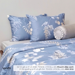 Bộ chăn ga gối 5 món Lụa Tencel 60S họa tiết - Khuynh diệp xanh