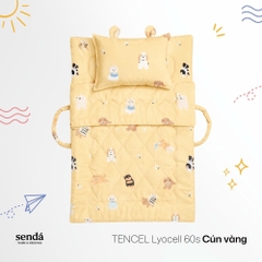 Bộ chăn gối nệm cho bé gấp gọn 5 trong 1 Lụa Tencel họa tiết - Cún vàng