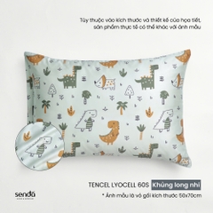 Vỏ gối nằm cho bé đi học Lụa Tencel họa tiết - Khủng long nhí
