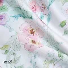 Vỏ chăn chần bông Lụa Tencel 60S họa tiết - Hoa Xanh