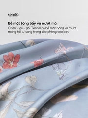Bộ chăn ga gối 5 món Lụa Tencel 60S họa tiết - Mộc lan