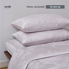 Bộ chăn ga gối 4 món Lụa Tencel Jacquard vân gấm - 25 Xám be
