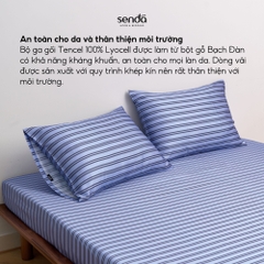 Bộ ga gối 3 món Lụa Tencel  họa tiết kẻ sọc - Sọc xanh rêu
